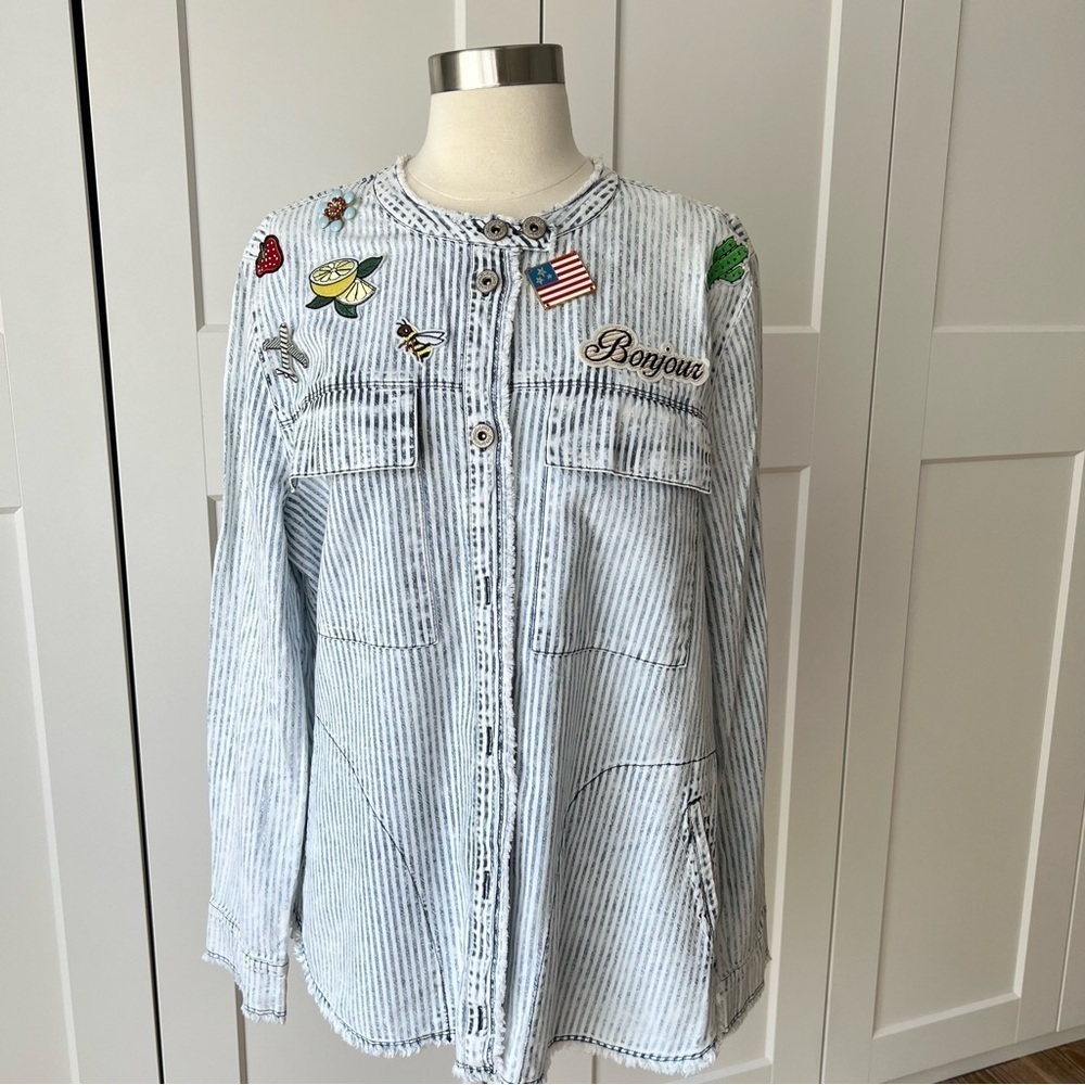 William Rast Knotto Patch Striped Light Wash Cham… - image 2